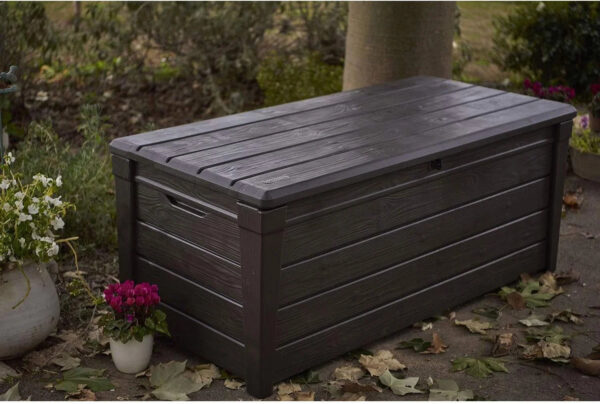 500393de4501425d949d5fa55f01e851 120 Gallon Weatherproof Backyard Deck Box Outdoor Patio Furniture, Lockable Patio Storage Container & Pool Accessory Organizer, Brown