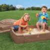 Step2 Play and Store Kids Plastic Sandbox with Cover, Brown