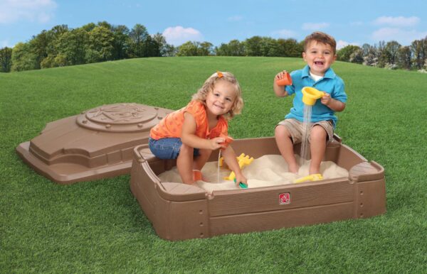 504ae339e7984949909f35a6f0e3bf66 Step2 Play and Store Kids Plastic Sandbox with Cover, Brown