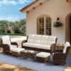 Outdoor Swivel Rocker Patio Chairs with 6-Inch Thick Cushions and Side Table, 3PCS High Back Wicker Patio Furniture Set for Porch, Balcony, Deck and Yard in Blue