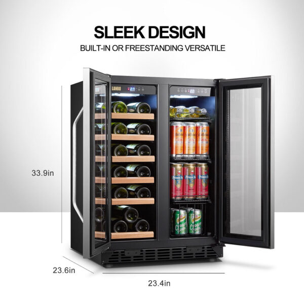 50c1afdc25ab461393ffc67b25b0ed41 Lanbo - Freestanding/Built-In 23.4'' width 18 Bottle 56 Can Dual Zone Combo Wine and Beverage Cooler - Black