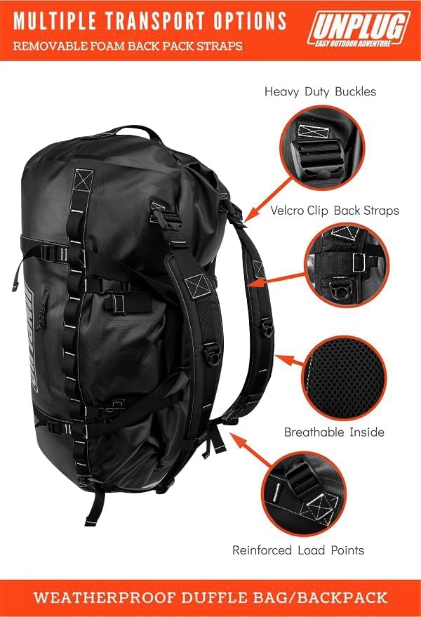 5106918152d840ab997b955b2015e571 UNPLUG Ultimate Adventure Bag -1680D Heavy Duty Waterproof Travel Duffel Bags for Camping, Motorcycle Dry Bag, Waterproof Bags for Boating, Waterproof Duffle Backpack,Tactical Duffle Bag