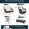 Outdoor Swivel Rocker Patio Chairs with 6-Inch Thick Cushions and Side Table, 3PCS High Back Wicker Patio Furniture Set for Porch, Balcony, Deck and Yard in Blue