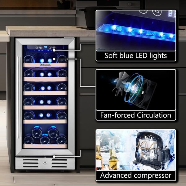 51c14822c8454724b8b858869f8a000f 24 inch Wine Cooler, 46 Bottle - Dual Zone Built-in or Freestanding Fridge with Stainless Steel Reversible Glass Door, for Home, Kitchen, or Office.