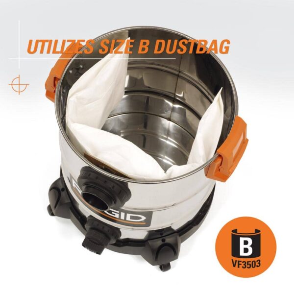 51cfa4f2836f4bf7a1629266f1c51a45 10 Gallon 6.0 Peak HP Stainless Steel Wet/Dry Shop Vacuum with Filter, Locking Hose and Accessories WD1060