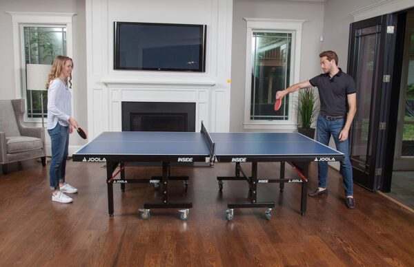51fde0bc52c8457bb0d94f7fec0c20ae JOOLA Inside Professional MDF Indoor Ping Pong Table with Quick Clamp Table Tennis Net and Post Set - 10 Minute Easy Assembly - Tournament Quality - Foldable with Single Player Playback Mode