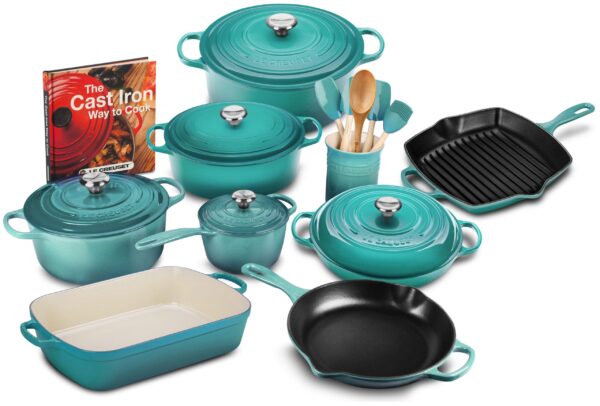 5222dd92a5c7419dae035b4317415e0f 20-piece Signature Cast Iron Cookware Set,10.25 Skillet,1.75-quart Saucepan with Lid