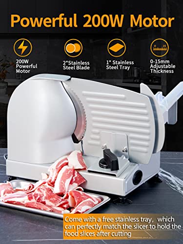 5263c1c628ff44288404a5d9a4294d03 Meat Slicer, 200W Electric Food Slicer with Two Removable 7.5"Stainless Steel Blades