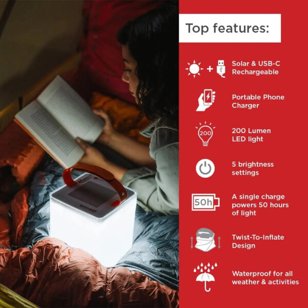 LuminAID 2-in-1 Solar Camping Lantern and Phone Charger - Inflatable LED Lamp for Camping, Hiking and Travel - Emergency Light for Power Outages, Hurricane, Survival Kits - As Seen on Shark Tank