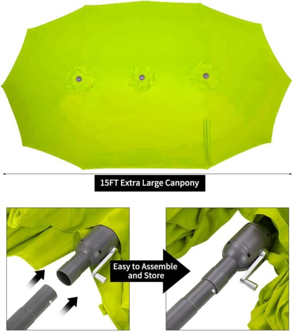 52d0690ba5ed43a5bfc9b88633e2b469 15ft Patio Umbrella with Solar Lights, Large Double Umbrella Outdoor, Rectangle 180''x106'' Umbrellas with 156 PCS LED Lights and Crank Handle for Backyard Deck Pool Shade in Black(1.9" Pole)