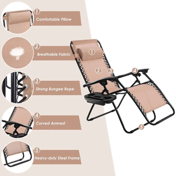 533ae133c23b40f7a139e41e8b2636e6 Resenkos Outdoor Folding Zero Gravity Reclining Lounge Chair with Utility Tray-Beige, Zero Gravity Lawn Lounge Chairs with Cup Holder, Reclining Folding Outdoor Chairs for Deck, Beach, Yard