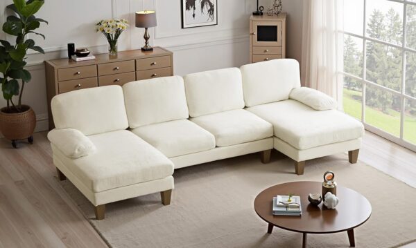 53792b85f9684e42903f57483dbbc0af 110" Sectional Couches for Living Room,U Shaped Couch with Double Chaise, 4-Seat Sofa Set with Chenille Fabric for Home Furniture,Beige