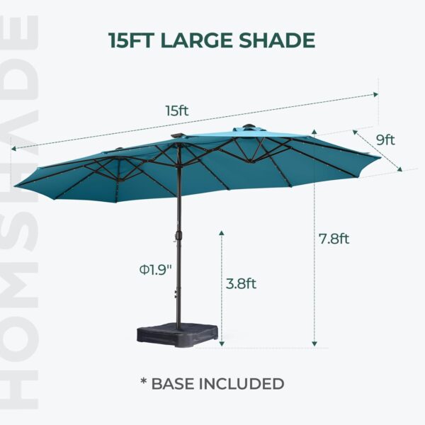 53a6c9397e704cb2bfbded638f0c3f49 Double Sided Patio Umbrellas - 15ft Solar Lights LED Lighted Outdoor Extra Large Market Table Umbrella with Base Included, Oversized Umbrella for Deck, Pool, Backyard (Beige)