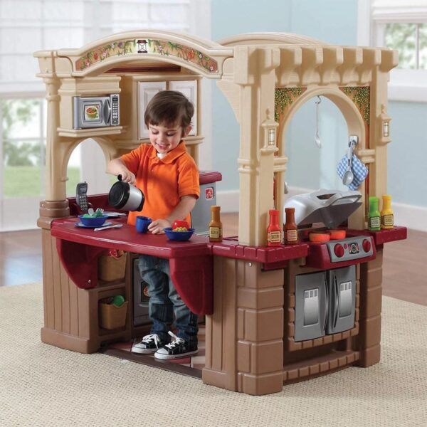 Step2 Grand Walk-in Kitchen Plastic Play Kitchen and Kid Grill, Brown