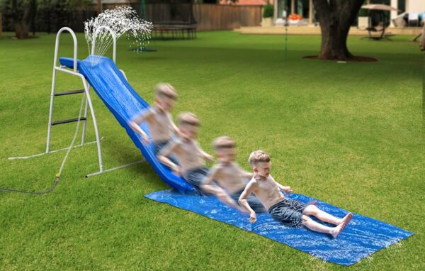 53cfc8f70a2a46e3987c8dcf1950465c XDP Recreation 6 Foot Water Wave Slide with Built In Adjustable Sprinkler, Freestanding with Ground Pad and Hose Extension for Lawn Fun, Ages 3 to 8