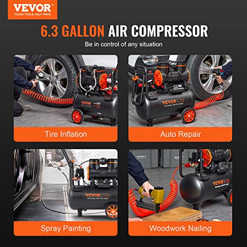 53e3a4bec76a44b68ef78c79b0f39d6a VEVOR 6.3 Gallon Air Compressor, 2 HP 3.35 CFM Oil Free Air Compressor Tank & Max