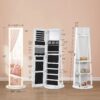 LED Mirror Jewelry Cabinet Standing Jewelry Armoire Organizer Box with Full-Length Mirror and Adjustable LED Lights White