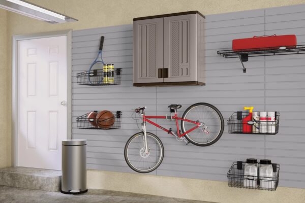 Suncast 30"W x 12"D x 30.25"H Resin Wall Garage Storage Cabinet, Platinum Metallic