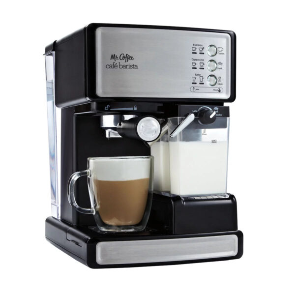 540402a8b38b4eeba0f48464de5e5f45 Mr. Coffee New Cafe Barista Black & Silver Premium Espresso/Latte/Cappuccino Maker