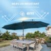Double Sided Patio Umbrellas - 15ft Solar Lights LED Lighted Outdoor Extra Large Market Table Umbrella with Base Included, Oversized Umbrella for Deck, Pool, Backyard (Beige)