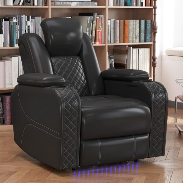 55006c332cb74f3bb5f8fa289d182c87 Power Home Theater Seating Set of 3, Brown Faux Leather Electric Recliner Chair with Powered Headrest, Dual Motors Movie Reclining Chairs with LED Lights,USB Port,Cup Holders, Hidden Arm Storage