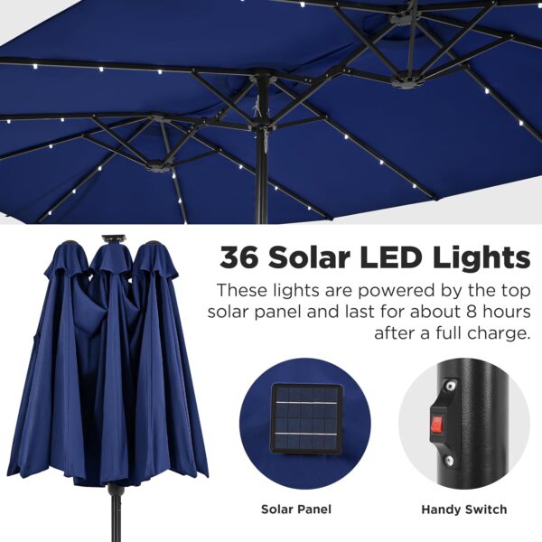 5512401acf9640838cbbe8085a3563bf 15 ft Large Patio Umbrella with Solar Lights Double-Sided Outdoor Rectangle Market Umbrellas with 36 LED Lights/Base Included/Easy Crank for Patio Garden Yard Pool Lawn, Brown