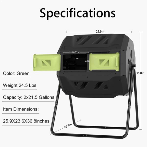 55401ff6262541a09d9cbedaf4ce2277 Large Compost Tumbler Bin Dual Compartment Better AirCirculation Efficient Compost BPA Free Sturdy Steel Frame 43Gallon (2 21.5Gal) Blue Door