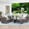 Wisteria Lane 4 Piece Outdoor Patio Furniture Sets, Wicker Conversation Set for Porch Deck, Grey Rattan Sofa Chair with Cushion （Blue