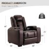 Power Home Theater Seating Set of 3, Brown Faux Leather Electric Recliner Chair with Powered Headrest, Dual Motors Movie Reclining Chairs with LED Lights,USB Port,Cup Holders, Hidden Arm Storage