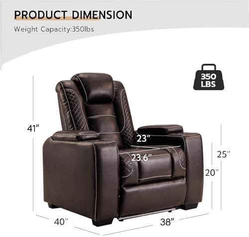 556a0c94b27d457fbaf072e43a560af6 Power Home Theater Seating Set of 3, Brown Faux Leather Electric Recliner Chair with Powered Headrest, Dual Motors Movie Reclining Chairs with LED Lights,USB Port,Cup Holders, Hidden Arm Storage