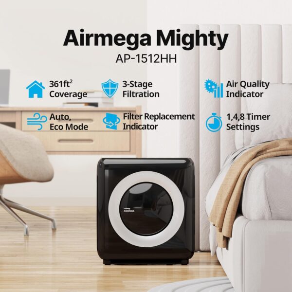 562929b85fc64246adb1a14e44a24907 Airmega AP-1512HH(W) True HEPA Purifier with Air Quality Monitoring, Auto, Timer, Filter Indicator, and Eco Mode, 16.8 x 18.3 x 9.7, White