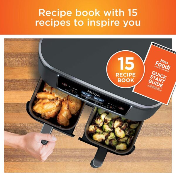 5644b217636f47ca9bcbe8ba9feb5206 DZ401 Foodi 10 Quart 6-in-1 DualZone XL 2-Basket Air Fryer with 2 Independent Frying Baskets, Match Cook & Smart Finish to Roast, Broil, Dehydrate for Quick, Easy Family-Sized Meals, Grey
