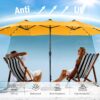 15ft Double Sided Patio Umbrella with Solar Lights, Outdoor Large Umbrellas with Crank Handle and 36 LED Lights, Rectangular Market Umbrella with Base Included for Deck Pool Shade