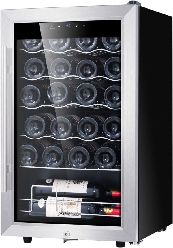 5718a986c35c4c20b07b54688362ef07 24 inch Wine Cooler, 46 Bottle - Dual Zone Built-in or Freestanding Fridge with Stainless Steel Reversible Glass Door, for Home, Kitchen, or Office.