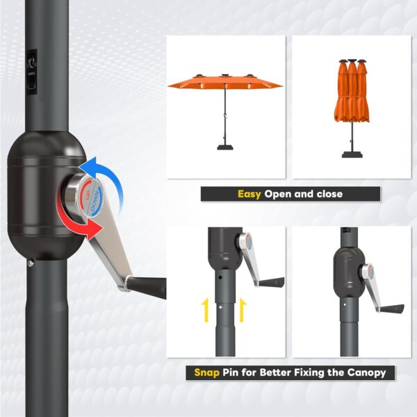 5755fc7352874bb18743d4f24b92169c 15ft Patio Umbrella with Solar Lights, Large Double Umbrella Outdoor, Rectangle 180''x106'' Umbrellas with 156 PCS LED Lights and Crank Handle for Backyard Deck Pool Shade in Black(1.9" Pole)