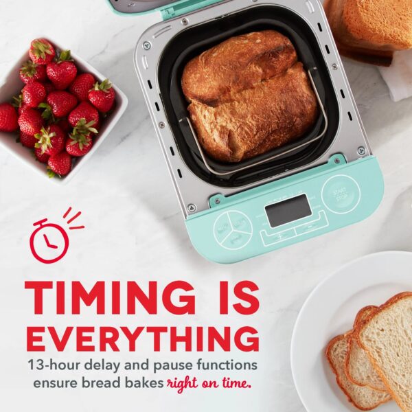 Dash Everyday Stainless Steel Bread Maker up to 1.5lb Loaf, Programmable, 12 Settings + Gluten Free & Automatic Filling Dispenser