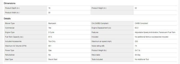 581ea2ab54fe4465923177be1ceebe05 233 MPH 651 CFM 63.3cc Gas 2-Stroke Cycle Backpack Leaf Blower with Tube Throttle