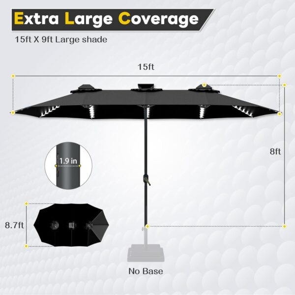 588d49f6ae004a818cd46139ea583fa1 15ft Patio Umbrella with Solar Lights, Large Double Umbrella Outdoor, Rectangle 180''x106'' Umbrellas with 156 PCS LED Lights and Crank Handle for Backyard Deck Pool Shade in Black(1.9" Pole)