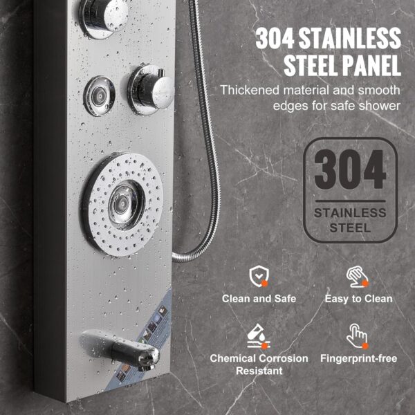 58cad877c6a646c1ae4f50f7a30c8630 Shower Panel System, 6 Shower Modes, LED & Display Shower Panel Tower, Rainfall, Waterfall, 4 Body Massage Jets, Tub Spout, Handheld Shower Head 59" Hose, Stainless Steel Wall-Mounted Shower Set