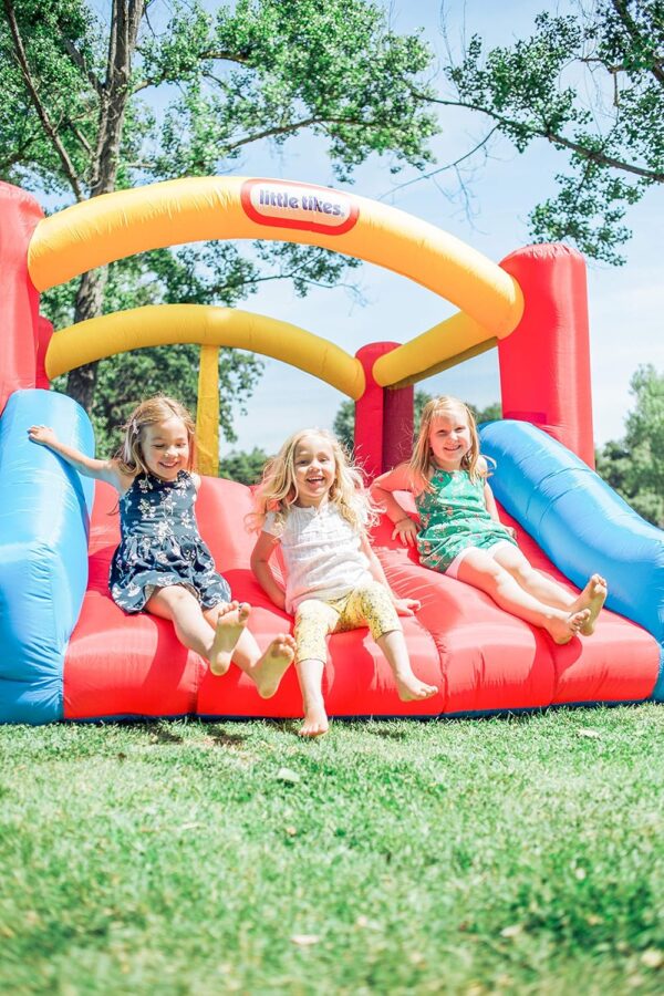 59146e6091a847c785b8040f27ccd7e0 Little Tikes Jump 'n Slide Inflatable Bouncer Includes Heavy Duty Blower With GFCI, Stakes, Repair Patches, And Storage Bag, for Kids Ages 3-8 Years