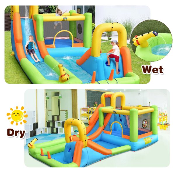 591b8d6e47104b02ae1f9a25f7a7983b Costway Inflatable Water Slide Park Bounce House Splash Pool with 750W Blower
