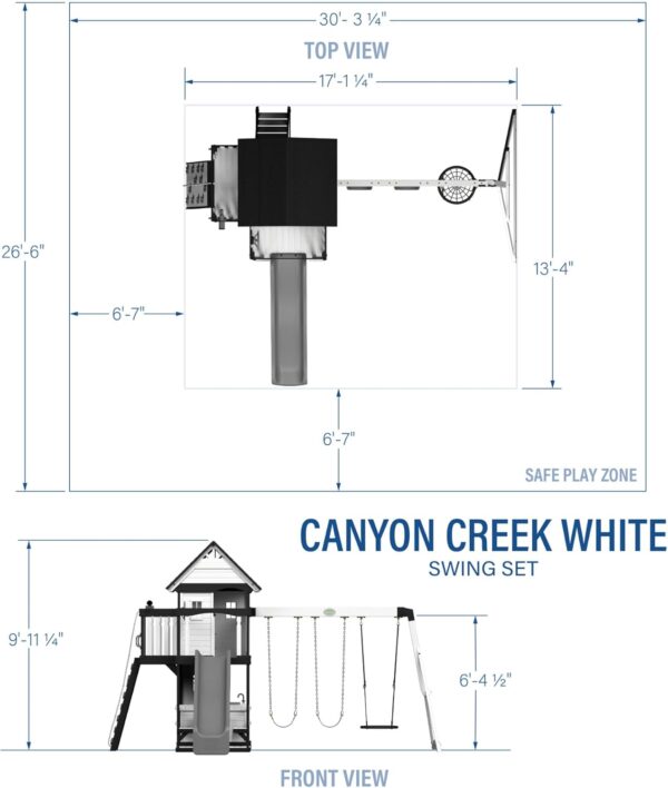 59775540d6614fe996c8590d8b0350de Backyard Discovery Canyon Creek Cedar Wood Swing Set with Wave Slide, Clubhouse, Play Kitchen, Picnic Area, Belt Swings, Web Swing, Rock Wall, Balconies, Playhouse, Step Ladder, Outdoor Playset