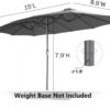 15ft Patio Umbrella with Solar Lights, Large Double Umbrella Outdoor, Rectangle 180''x106'' Umbrellas with 156 PCS LED Lights and Crank Handle for Backyard Deck Pool Shade in Black(1.9" Pole)