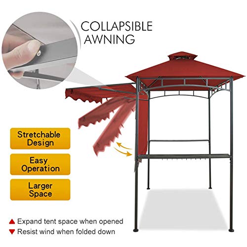 59c7445a8f2643bcb5c385148470241e Double Tiered Grill Gazebo 11X 5, Outdoor BBQ Patio Canopy Tent with Stretchable Side Awning