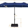 15 ft Large Patio Umbrella with Solar Lights Double-Sided Outdoor Rectangle Market Umbrellas with 36 LED Lights/Base Included/Easy Crank for Patio Garden Yard Pool Lawn, Brown