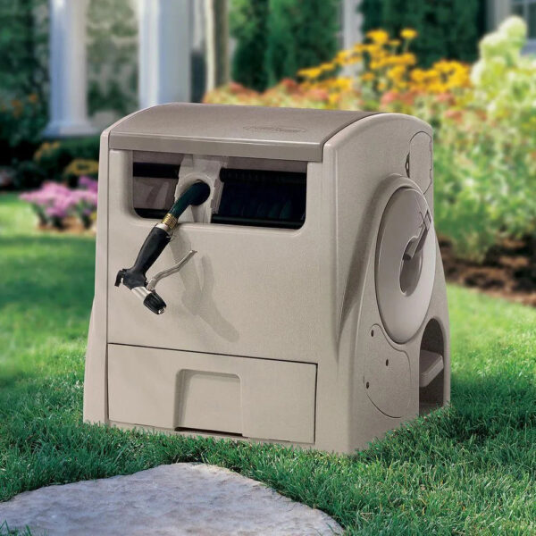 5a6da53fc01b4ad4b77fdddf002c1c4c Powerwind Auto Power Rewind Hose Reel, Light Taupe