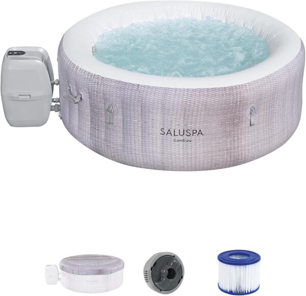 5aa5852da0c244caa777d977079ef04d Bestway SaluSpa Fiji AirJet Large Round 2 to 4 Person Inflatable Hot Tub Portable Outdoor Spa with 120 AirJets and EnergySense Cover, Grey