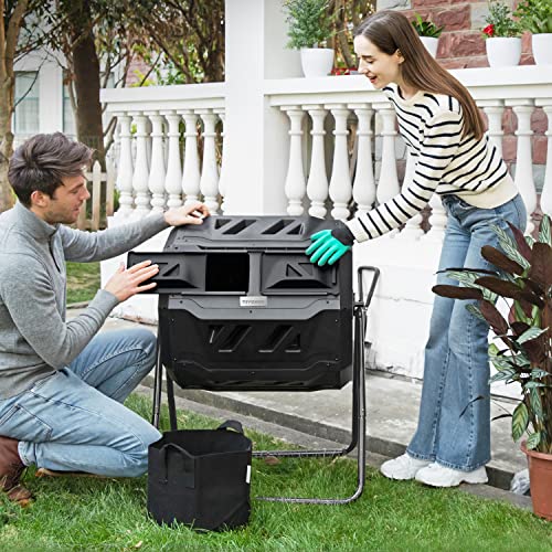 5abe256e5ade4156a8a6dfd4a79c7177 VIVOSUN Outdoor Tumbling Composter Dual Rotating Batch Compost Bin, 43 Gallon Black Door