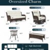 Outdoor Swivel Rocker Patio Chairs with 6-Inch Thick Cushions and Side Table, 3PCS High Back Wicker Patio Furniture Set for Porch, Balcony, Deck and Yard in Blue