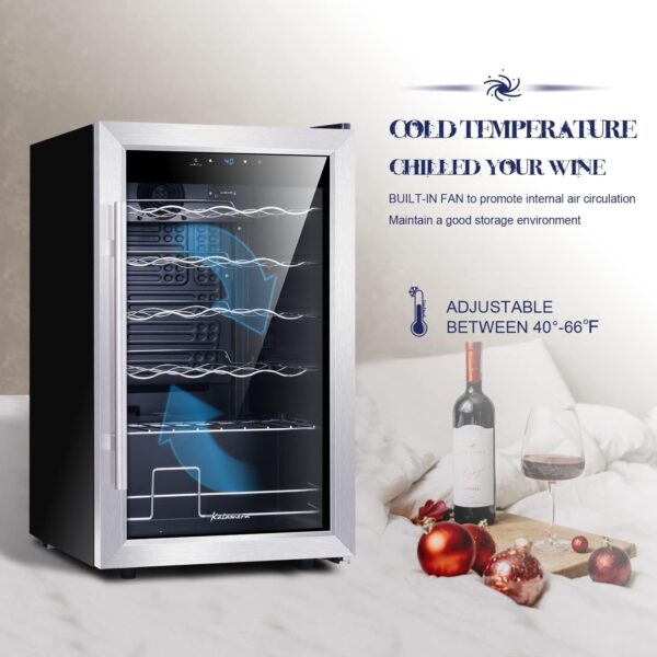 5b22af20843a4fb6a29bfb62a6a04750 24 inch Wine Cooler, 46 Bottle - Dual Zone Built-in or Freestanding Fridge with Stainless Steel Reversible Glass Door, for Home, Kitchen, or Office.